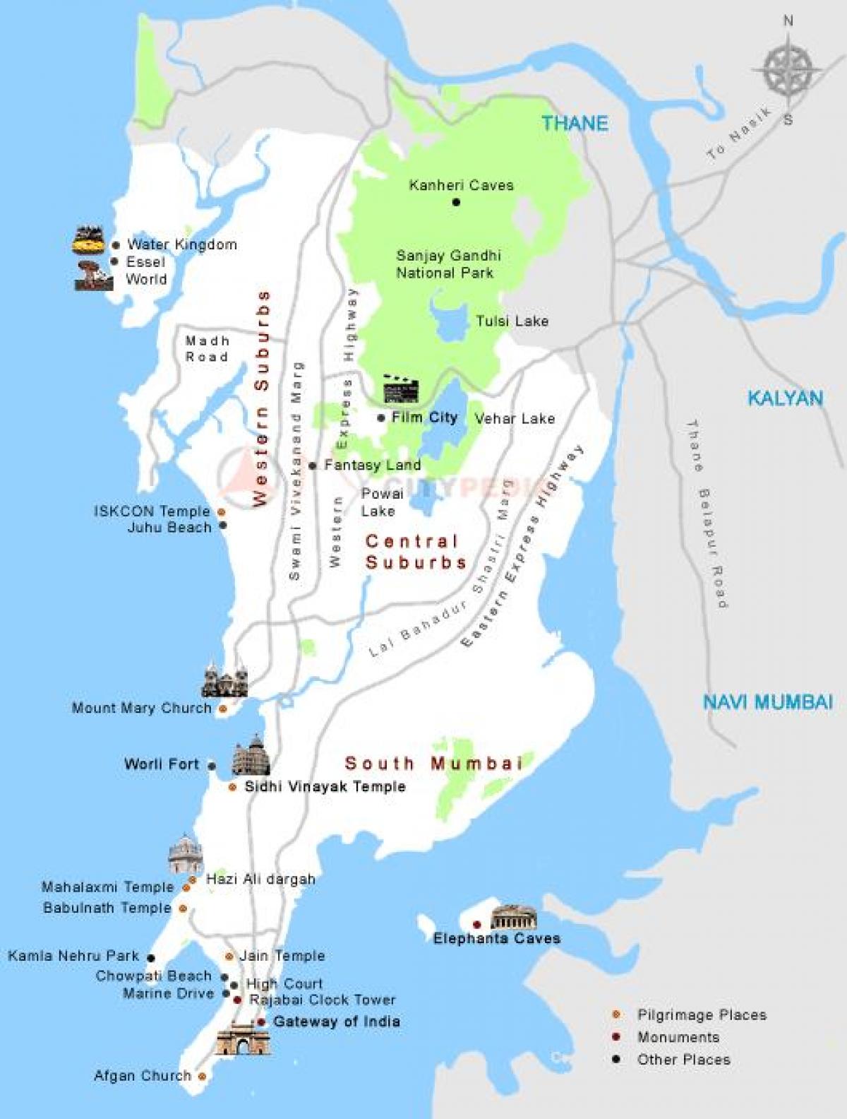 ボンベイ市内の観光地図