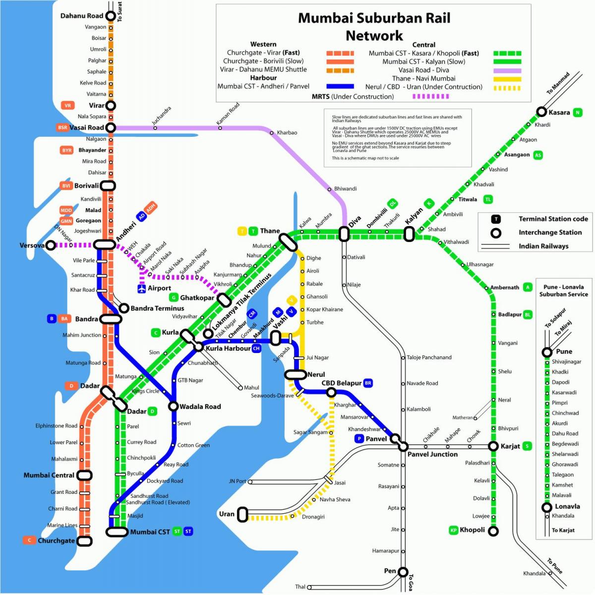 地図ムンバイの地方電車