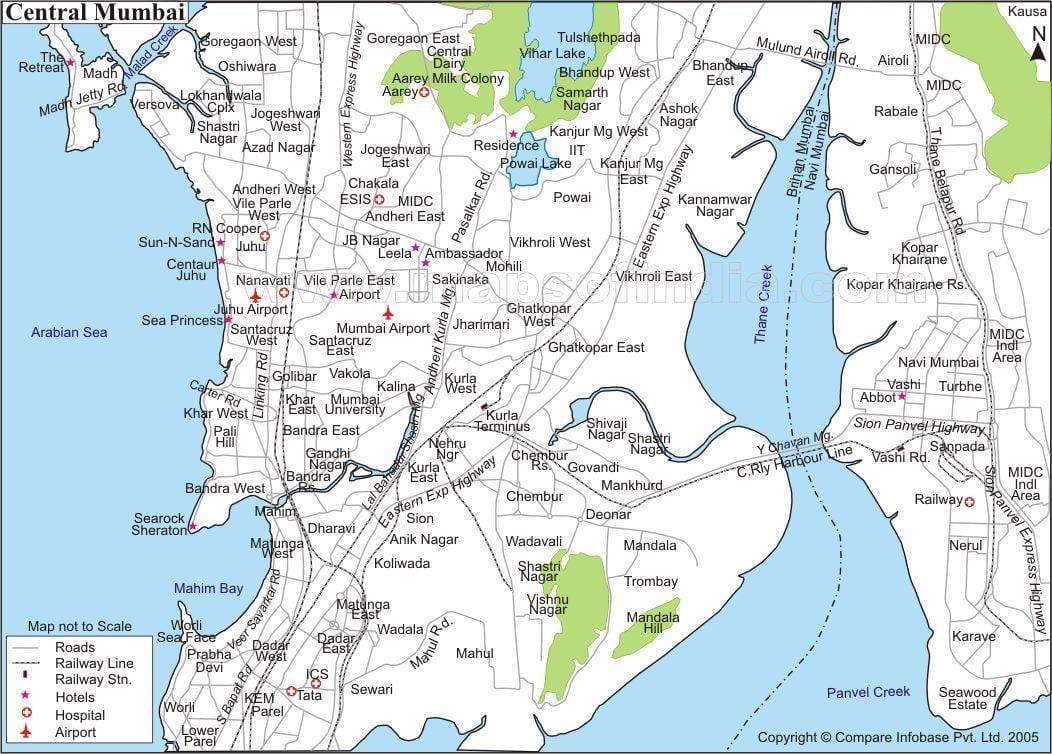 地図ムンバイの中央