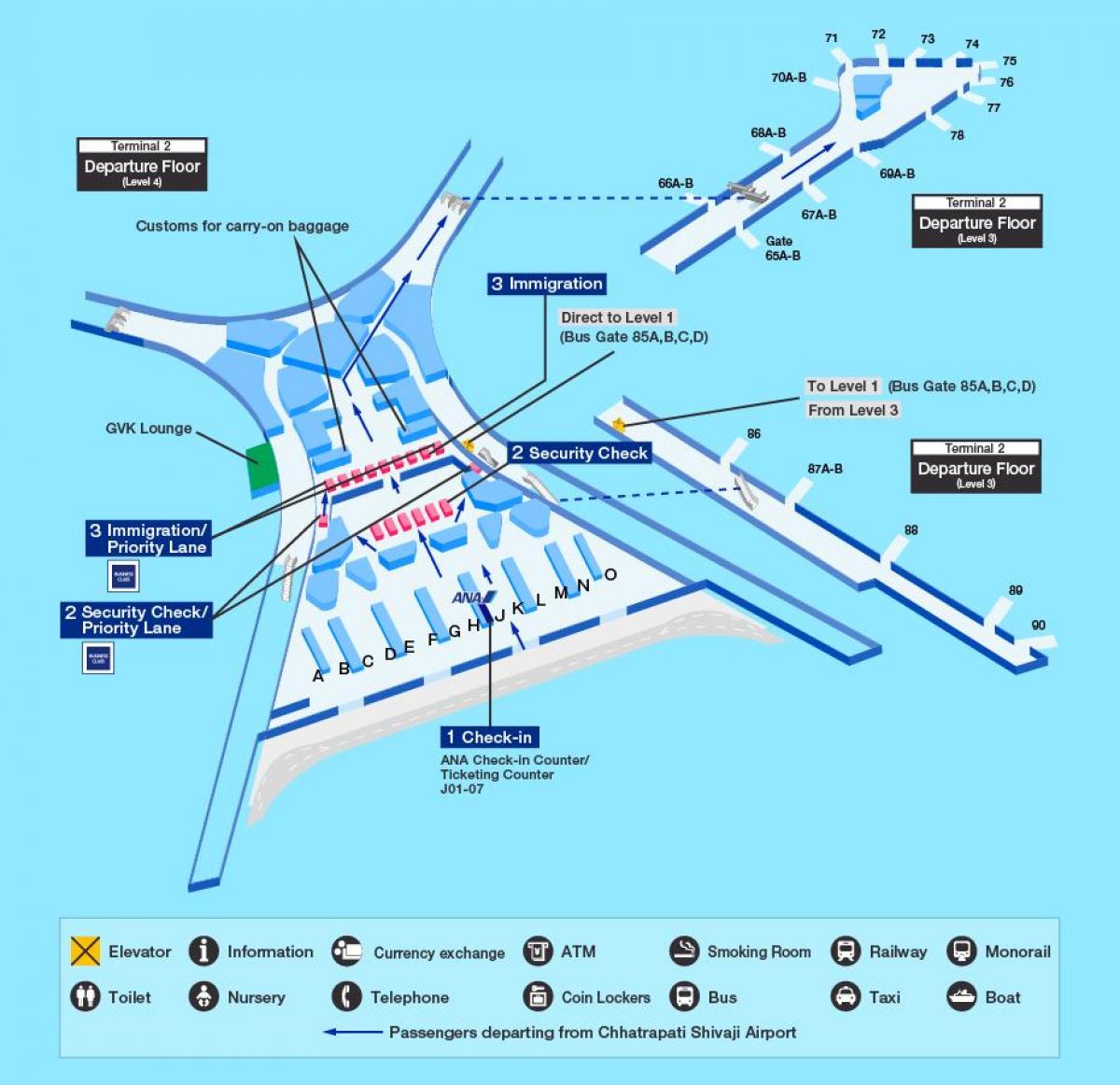 ムンバイ国際空港第2旅客ターミナルビルの地図